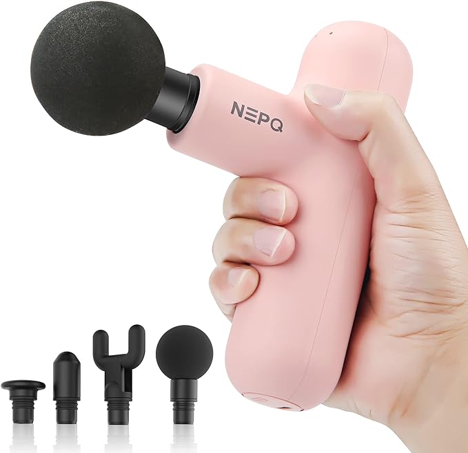 Mini Massage Gun, SK6 Fascial Gun Portable Deep Tissue Percussion Muscle Back Head Massager for Pain Relief with 4 Massage Heads 4 Speed High-Intensity Vibration Rechargeable (Pink)