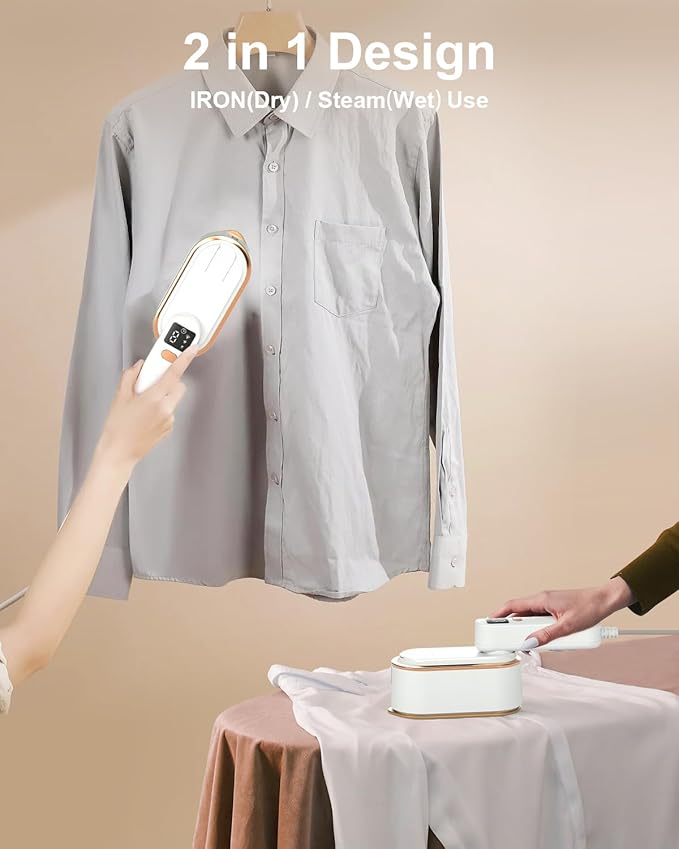 Travel Steamer Iron for Clothes - 1200W Handheld Size Portable Travel Steamer, 3 Steam Levels Clothes Steamer with LCD Screen, 10S Fast Heat-up Steamer for Dress Shirt Home Travel (White)