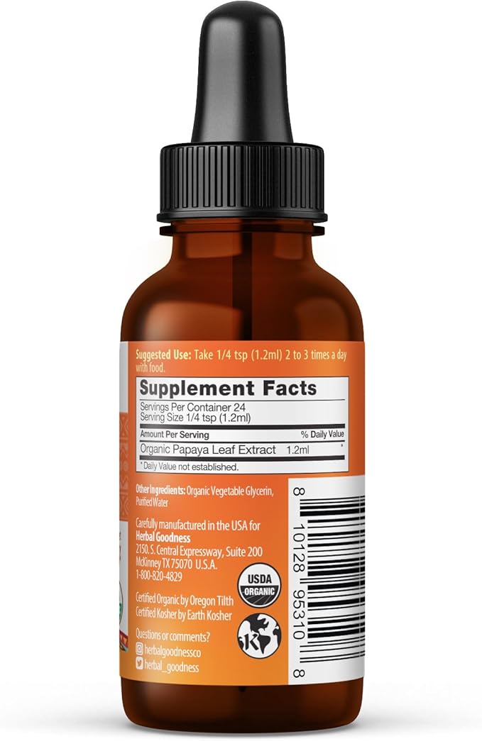 Papaya Leaf Liquid Extract for Platelets | Organic Papaya Leaves Supplement for Immune & Digestive Health Support -1oz