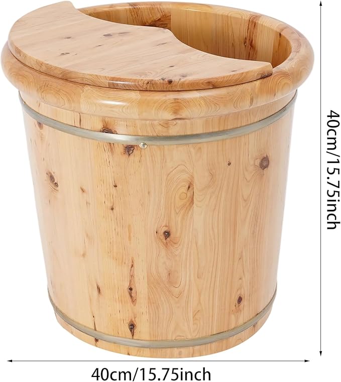 Wooden Footbath Bucket with Lid, Foot Bath with Stool Foot Massager Tub Basin Wooden Pedicure Soak to Relieve Stress Pedicure Bowl Footbath Barrel for for Home Spa Experience (Wood)