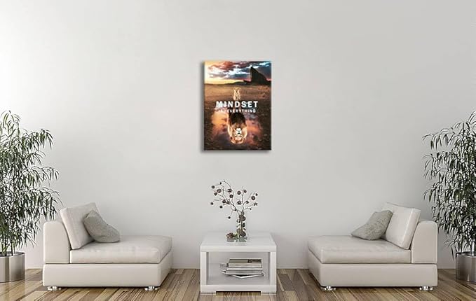 Inspirational Canvas Wall Art Mindset is Everything Motivation Pictures Painting Modern Motivational Lion Posters Prints Artwork Decor Office Home Living Room Framed Ready to Hang[30" W X 40" H]