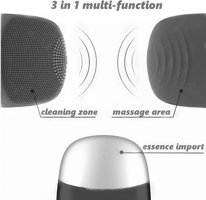 MEGAN Facial Cleansing Brush,USB Rechargeble Electric Silicone Face Scrubber,IPX7 Waterproof Sonic Facial Massager, 3 in 1 face Brush for Deep Cleanning, Blackhead Remover, Exfoliating.（Black）