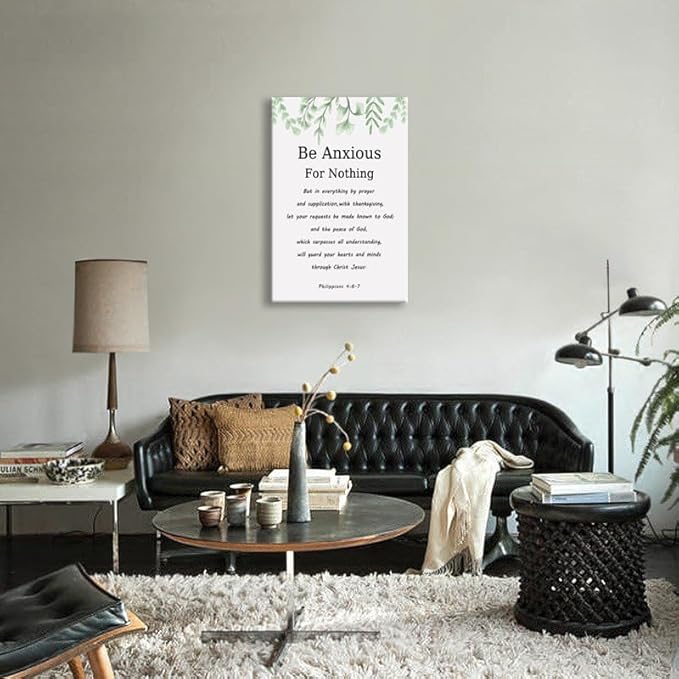 Motivational Canvas Wall Art Be Anxious for Nothing Inspirational Christian Philippians 4:6-7 Inspiring Positive Poster Quotes Artwork Picture Print Framed Home Office Wall Decor[12" W X 18" H]