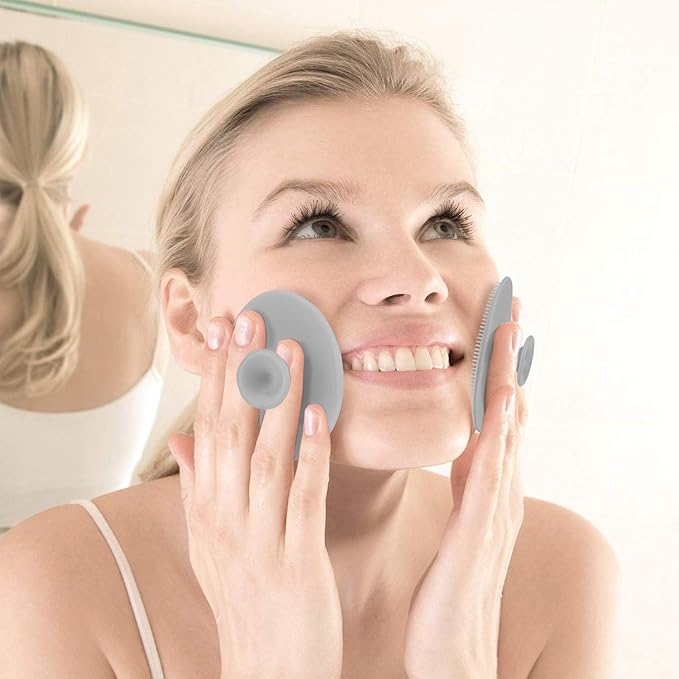 Silicone Face Scrubbers Exfoliator Brush-Facial Cleansing Pads Precision Pore Cleansing Pad Acne Removing Face Brush-2 Pack, Grey and White