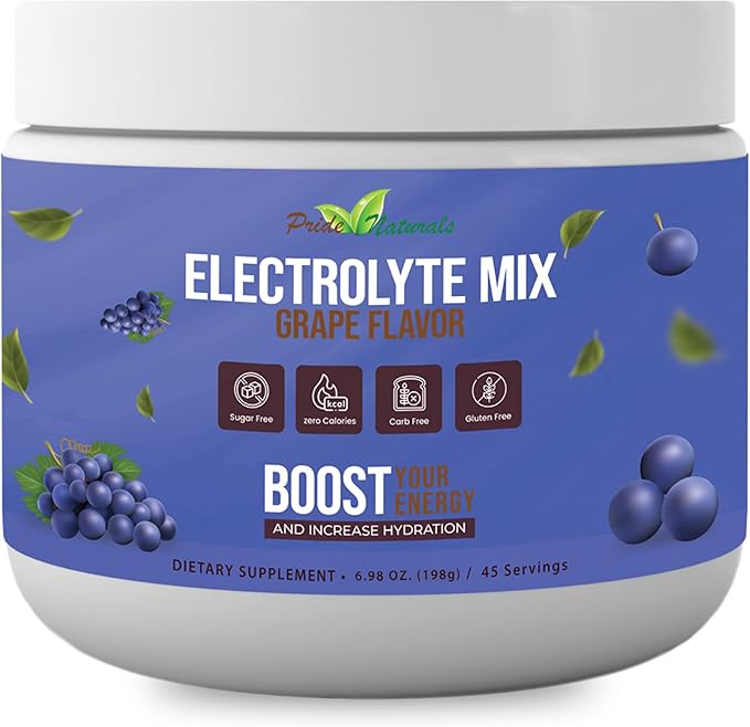 Electrolyte Powder - Refreshing Workout Recovery Electrolytes, Sugar Free, Gluten Free & Vegan, Pure Keto & Paleo Hydration Beverage, Immune Boosting Vitamins (198 Grams, Grape)