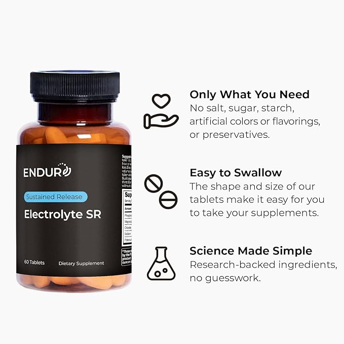Electrolyte SR - Sustained Release Electrolyte for Optimal Hydration - 60 Tablets - Zero Sugar & Calories, Non-GMO, Vegan, Gluten Free - Muscle Recovery, Energy