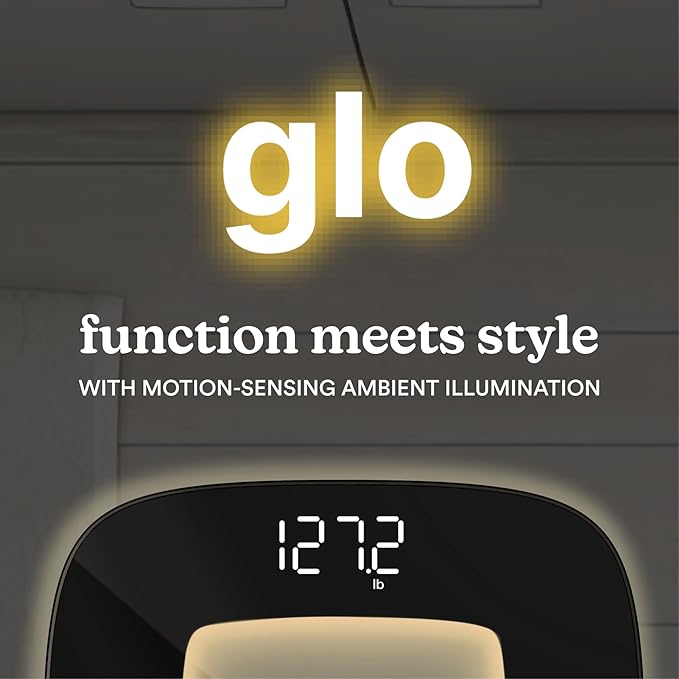 Homedics Digital Bathroom Scale, Motion-Sensing Ambient Center Illumination, Sleek Tempered Glass, High-Precision Weight Measurement Up to 400 lbs, Sustainable Design, Black
