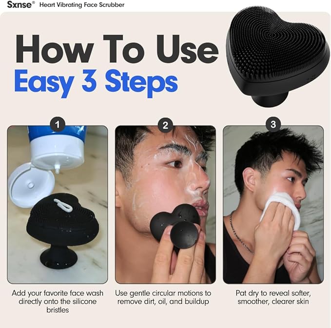 Heart Face Clean Pro⁺ Electric Facial Cleansing Brush - Silicone Facial Scrubber for Acne - IPX7 Waterproof, Rechargeable Exfoliator with Slip-Free Grip & 3 Speed Settings - Phthalate-Free - Forest