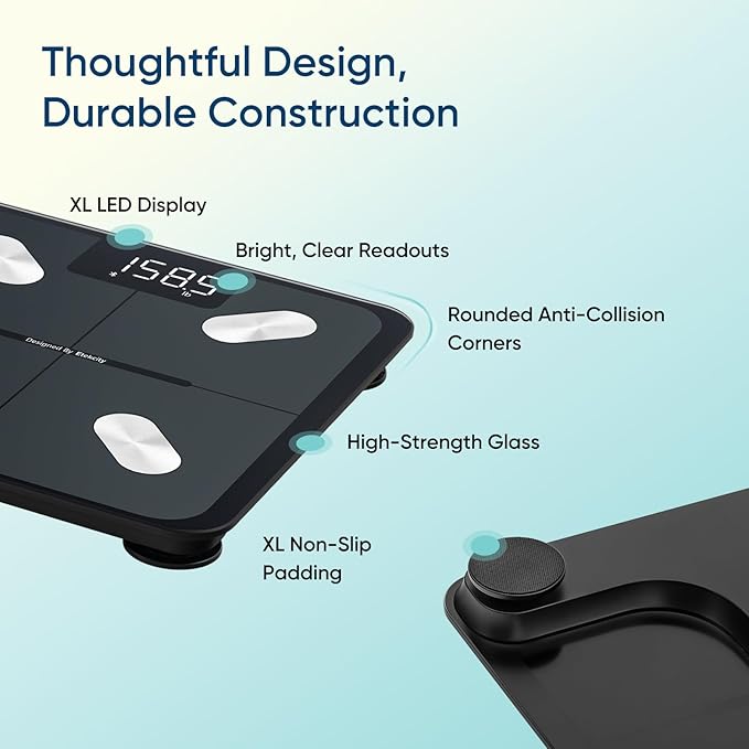 Etekcity Smart Scale for Body Weight, Bathroom Digital Weighing Scale with BMI, Body Fat, Muscle Mass, Accurate Bluetooth Home User Health Equipment Sync Apps