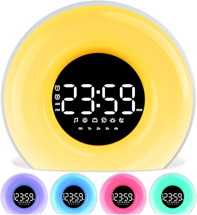 Wake Up Light Sunrise Alarm Clock for Bedroom Sunrise Sunset Simulation 23 Natural Sounds 13 Colors Light Dual Alarms and Snooze Function Sleep Aid for Heavy Sleepers Kids Adults (White)
