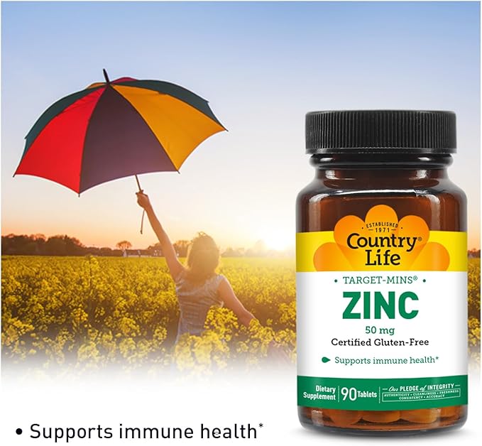 Country Life Target-Mins Zinc 50 mg 90 Tablets - Zinc Supplements for Immune Health - Zinc 50mg - Zinc Support
