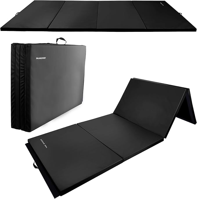 Folding Exercise Gymnastics Mat 4'x8'x2" Gym Workout Mat with Carrying Handles High-Density Anti-Tear Portable Fitness Aerobics Mats for Home Gym Yoga Pilates Tumbling MMA Core Training, Multiple Colors