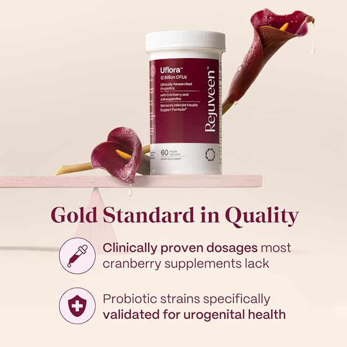 Uflora Vaginal Probiotics | Supports Vaginal Health, Moisture & Yeast | Enhances Intimate Wellness | Clinically Proven Dosages | Probiotics, Cranberry, Ashwagandha | 60 Ct
