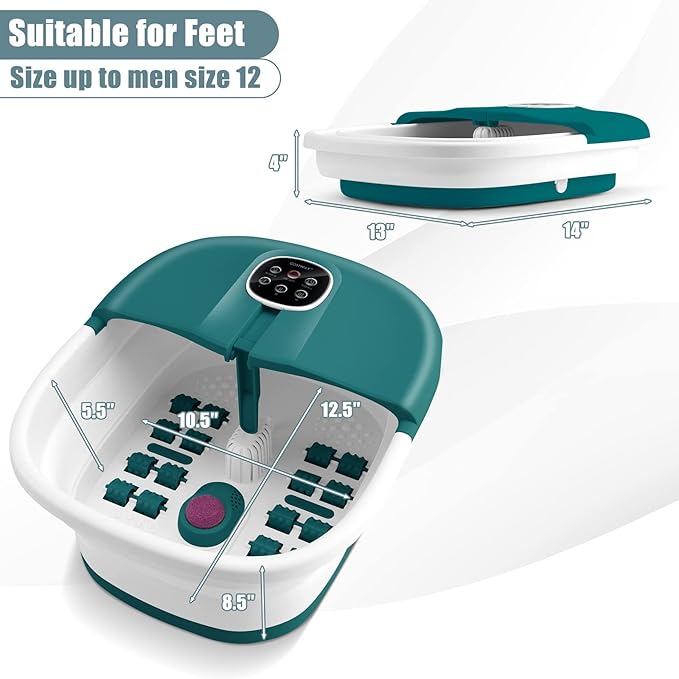 COSTWAY Collapsible Foot Spa Bath, with Heat, Bubbles, 16 Shiatsu Massage Rollers, Pedicure Foot Spa Tub W/Remote Control, Timer, Pumice Stone, Medicine Box (Deep Blue+White)