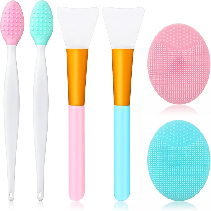 6 Pack Silicone Face Scrubber Brush Set Exfoliator Blackhead Skin Care Tool for Women Men 2 Pack Exfoliating Lip Brush 2 Pcs Face Scrubber 2 Pcs Silicone Faces Mask Brushes