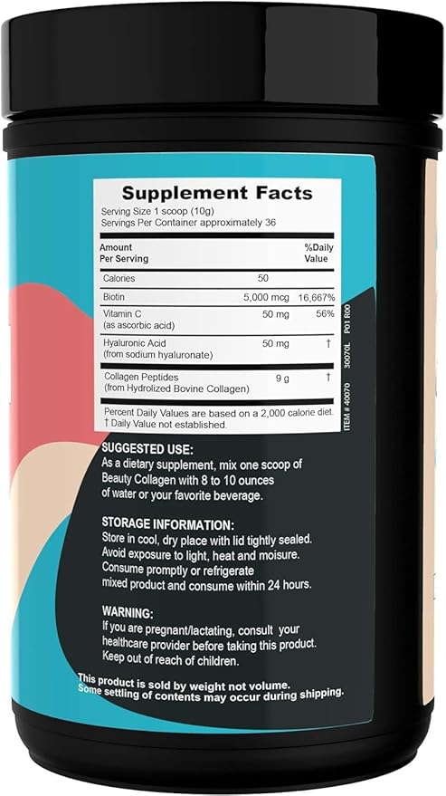 Superior Source Beauty Collagen - Collagen Powder from Grass-Fed Cows - Supports Healthy Hair, Nails & Skin - Features Biotin, Vitamin C & Hyaluronic Acid - 12.7 oz