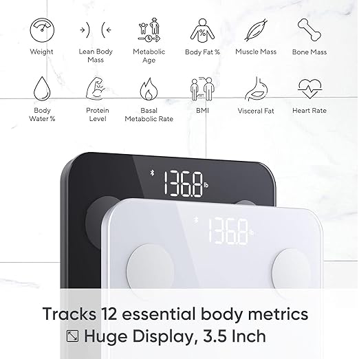 Wyze Scale S, Scale for Body Weight, Digital Bathroom Scale for Body Fat, BMI, Muscle, Heart Rate, Body Composition Analyzer with App, Batteries Included, Bluetooth, 400 lb, White