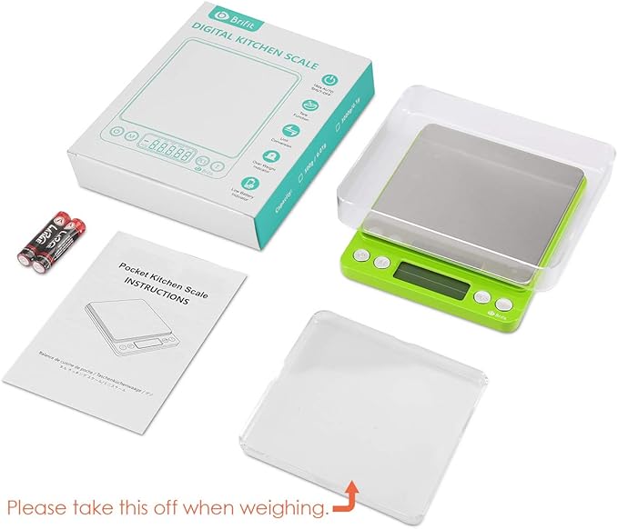 AMIR Digital Kitchen Scale, 500g-0.01g Mini Pocket Jewelry Scale, Cooking Food Scale with Backlit LCD Display, 2 Trays, 6 Units, Auto Off, Tare, Stainless Steel (Battery Included)