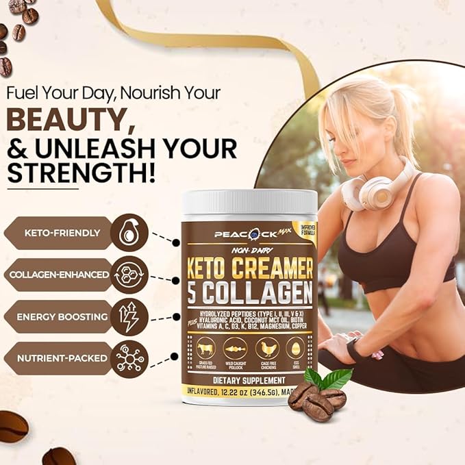 Collagen Keto Coffee Creamer Powder 12.2 oz - Hydrolyzed Collagen Peptides with Coconut MCT Oil, B12, Magnesium, Unflavored Protein Powder, Sugar Free Coffee Creamer for Smoothies & Baking