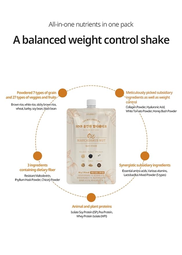 Korean Food All-In-One Multi Shake Macadamia Nut Flavor(50g*7 Packs) Dietary Fiber, Essential Amino Acids, Vitamins, 7-Day Convenient Individual Packs (12.35 oz)