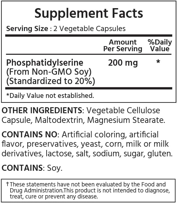 ML Naturals Phosphatidyl Serine 200 mg (Standard) 240 Vegetable Capsules. Supports Memory & Brain Function, Non-GMO, NSF-Certified & cGMP-Compliant