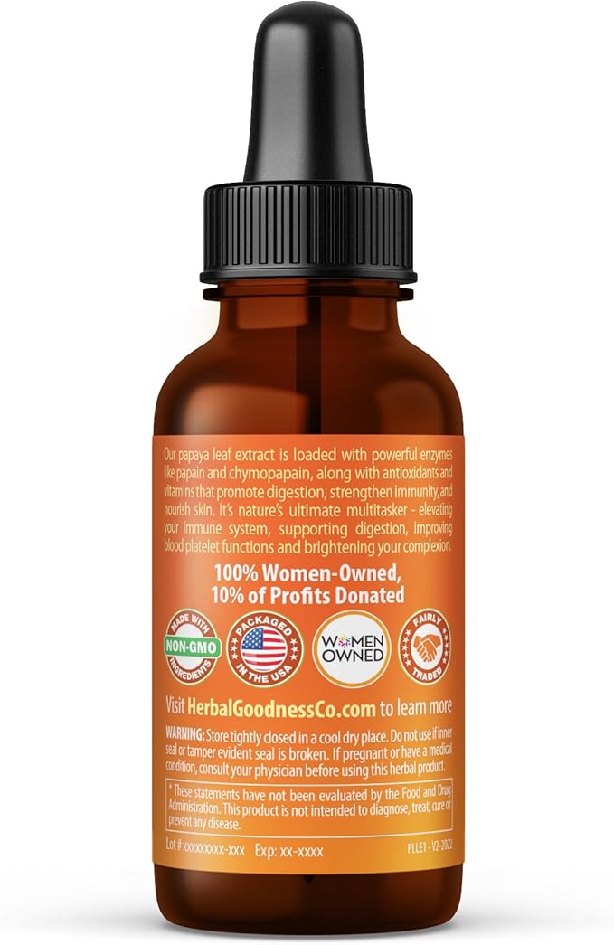 Papaya Leaf Liquid Extract for Platelets | Organic Papaya Leaves Supplement for Immune & Digestive Health Support -1oz