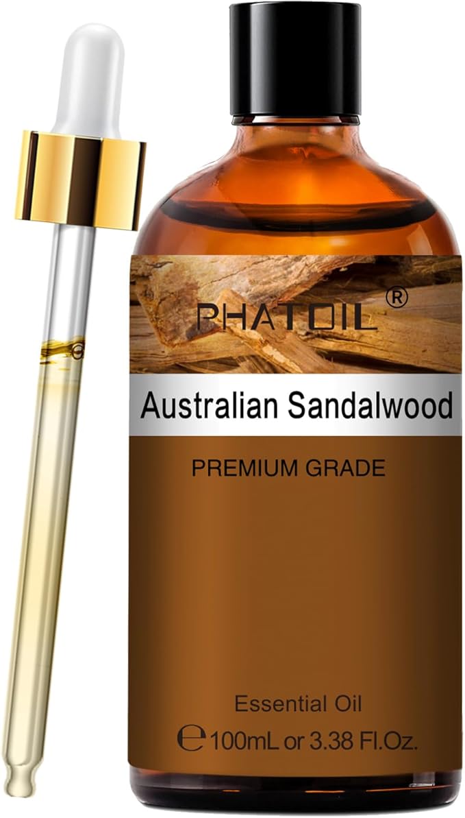 Australian Sandalwood Essential Oil, Pure Premium Natural Oil for Hair Care, Body Skin Care, Aromatherapy, DIY Candle, Soap Making 3.38Fl Oz