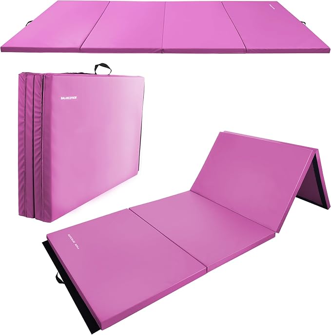 Folding Exercise Gymnastics Mat 4'x8'x2" Gym Workout Mat with Carrying Handles High-Density Anti-Tear Portable Fitness Aerobics Mats for Home Gym Yoga Pilates Tumbling MMA Core Training, Multiple Colors