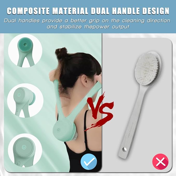 Electric Body Brush Back Scrubber for Shower, Ipx7 Waterproof Back Scrubber for Shower, Auto Spinning Exfoliating Massage Bath Brush RechargeableRotating Body Brushes with 5 Brush Heads