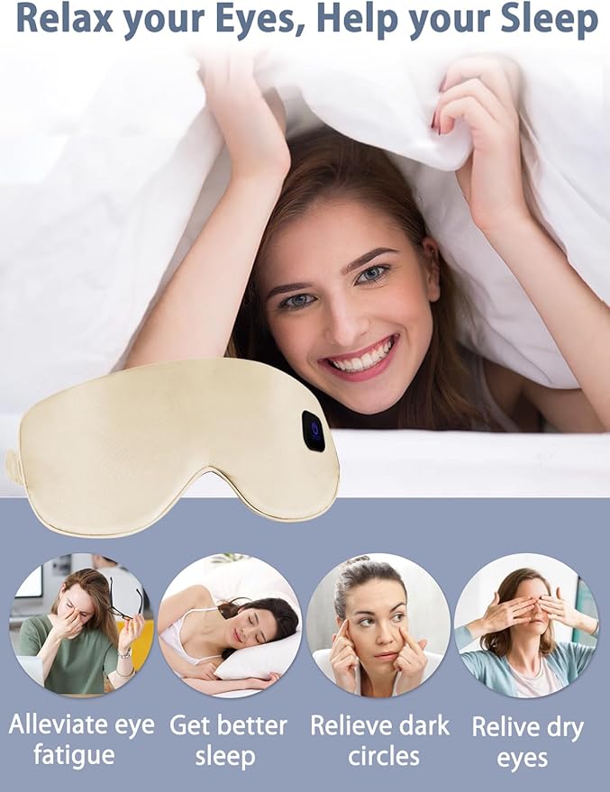 Silk Heated Eye Mask Cordless Rechargebale for Dry Eyes,Warm Eye Heating Pad No Pressure, Sleep Eye Mask Gift for Men Women