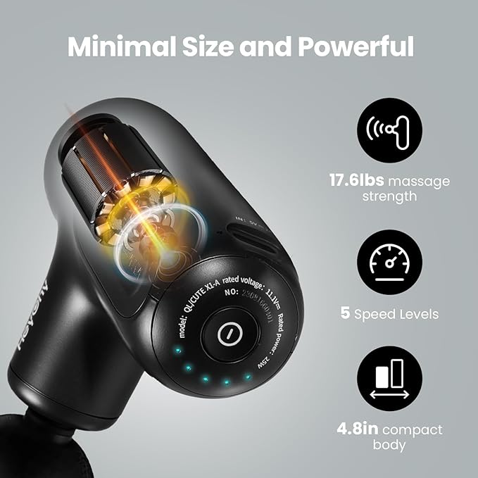 Super Mini Massage Gun Deep Tissue with 5 Speeds, Small Travel Size Percussion Muscle Massager for Pain Relief with 4 Attachments, Handheld Portable Massager Gun for Man & Women, Black