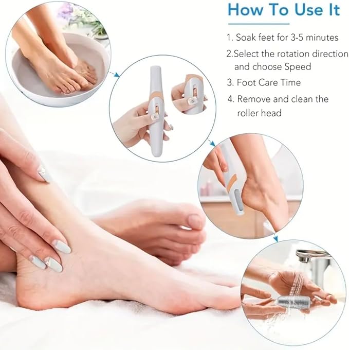 Electric Callus Remover for Feet, Professional Pedicure Tool and Foot File with 2 Roller Heads for Hard Skin, Removes Dry Dead Skin for Smoother Feet, Electric Foot Callus Remover for Foot Care