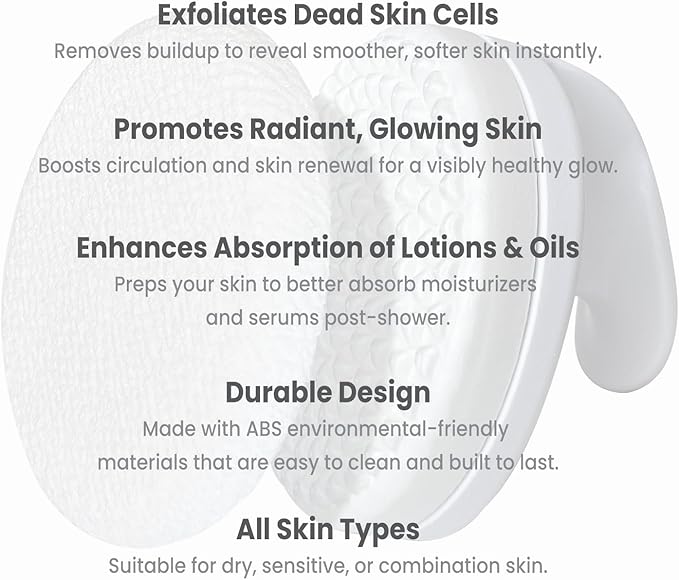 Deep Clean Body Scrubber with Ergonomic Handle | Exfoliating Shower Brush for Gentle, Deep Cleaning & Improved Circulation, White, 1 Pack
