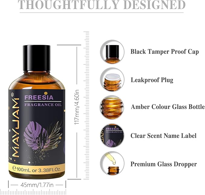 100ML/3.38FL.OZ Freesia Fragrance Oils with Glass Dropper, Essential Oils for Diffusers for Home, Long Lasting Scented Oils for Diffusers Soap Candle Making