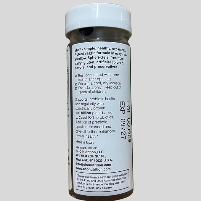 SHO Balance 100 Billion CFU Prebiotics & Probiotics for Digestive Health, Gut Health Vegan Supplement for Women & Men, Lactobacillus Casei, Shelf Stable 60 Softgels with Dispenser