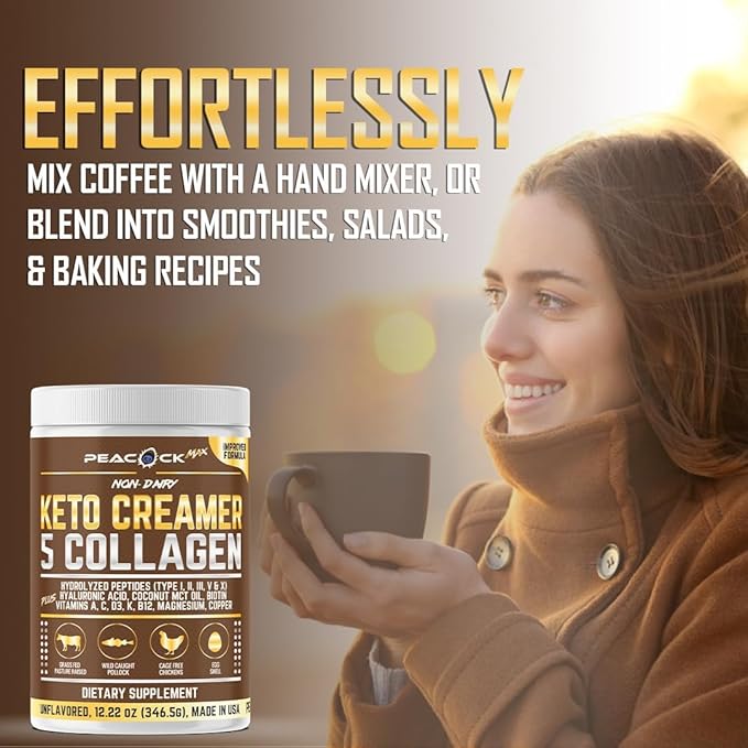 Collagen Keto Coffee Creamer Powder 12.2 oz - Hydrolyzed Collagen Peptides with Coconut MCT Oil, B12, Magnesium, Unflavored Protein Powder, Sugar Free Coffee Creamer for Smoothies & Baking