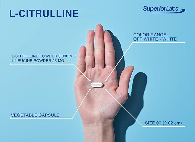 Superior Labs L-Citrulline 3000 mg, Non-GMO, High-Potency Free-Form Amino Acid, Nitric Oxide & Vasodilation Booster, Pre-Workout Muscle Pump, Endurance, Cardiovascular Support, 150 Veg Caps