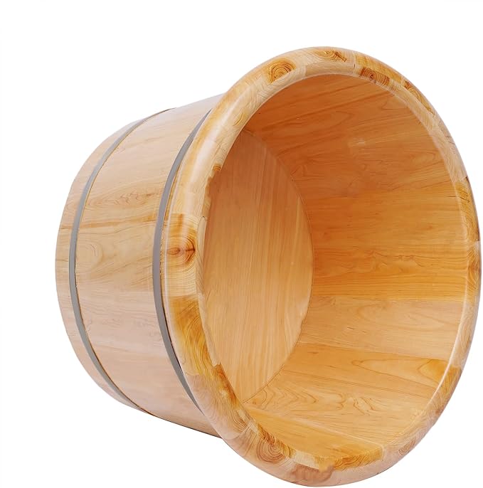 Wooden Foot Bath Bucket Foot Soaking Bath Basin with Lid Wood Footbath Barrel with Massage Roller Pedicure Barrel for Spa, Massage, Sauna 12.2 * 9.84in (Log Color)