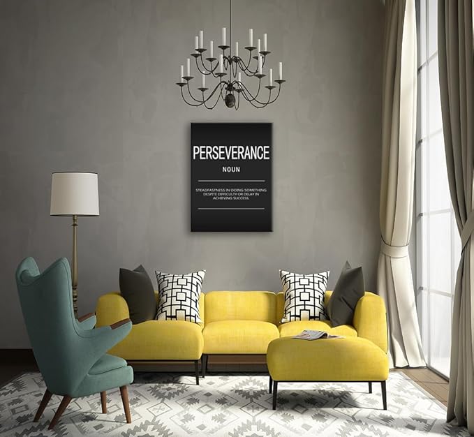 Motivational Painting Office Decor Inspirational Canvas Wall Art Perseverance Noun Pictures Inspirational Success Posters and Prints Artwork Home Gym Decor Framed Ready to Hang[30" W X 40" H]