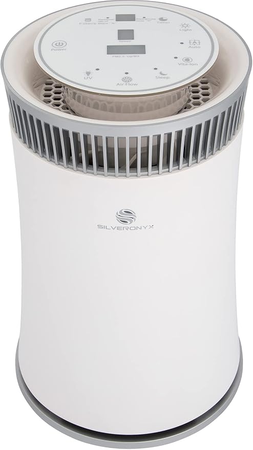 Air Purifier for Home Large Room – Covers Up to 500 Sq Ft, 5-in-1 HEPA Filter System for Allergies, Pets, Smoke, Remove Dust & Odor – Quiet Sleep Mode, High Filtration Efficiency – SILVERONYX, White