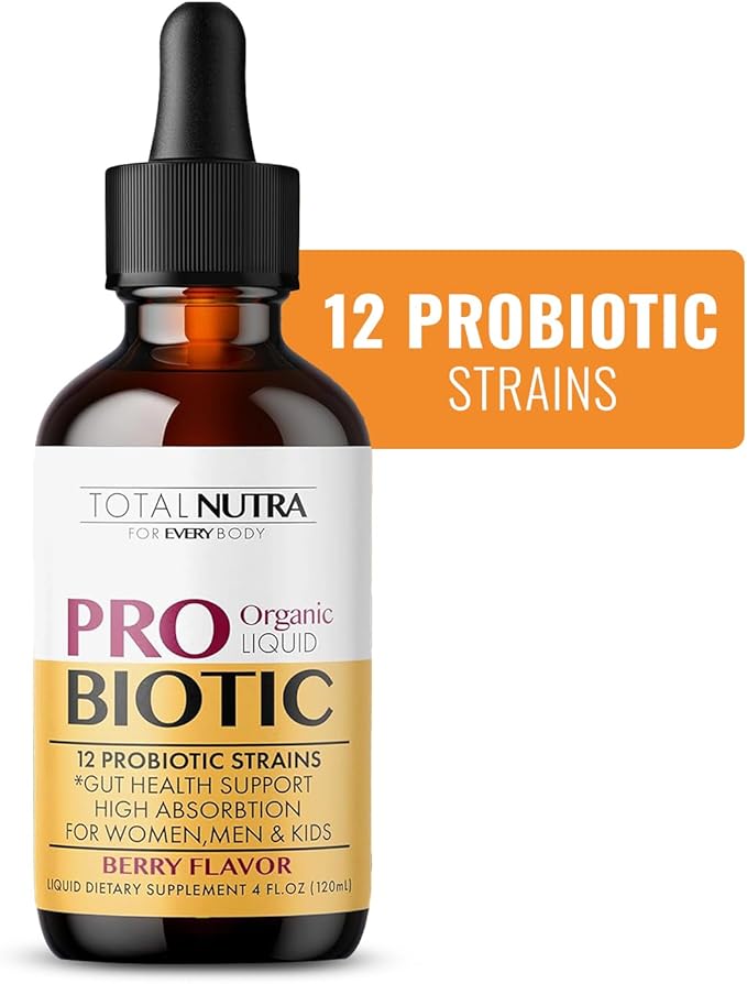 USDA Organic Liquid Probiotic for Kids, Women & Men, Toddler Probiotic Drops with Alfalfa Prebiotic Blend + Acidophilus for Gut Health, Vegan, Non-GMO, Dairy, Gluten & Sugar Free
