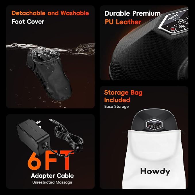 Howdy Foot Massager with Heat and Remote for Plantar Fasciitis, 2025 Heated Shiatsu Feet Massager for Neuropathy, Christmas Gift for Mom Dad Women Men, Wireless Control