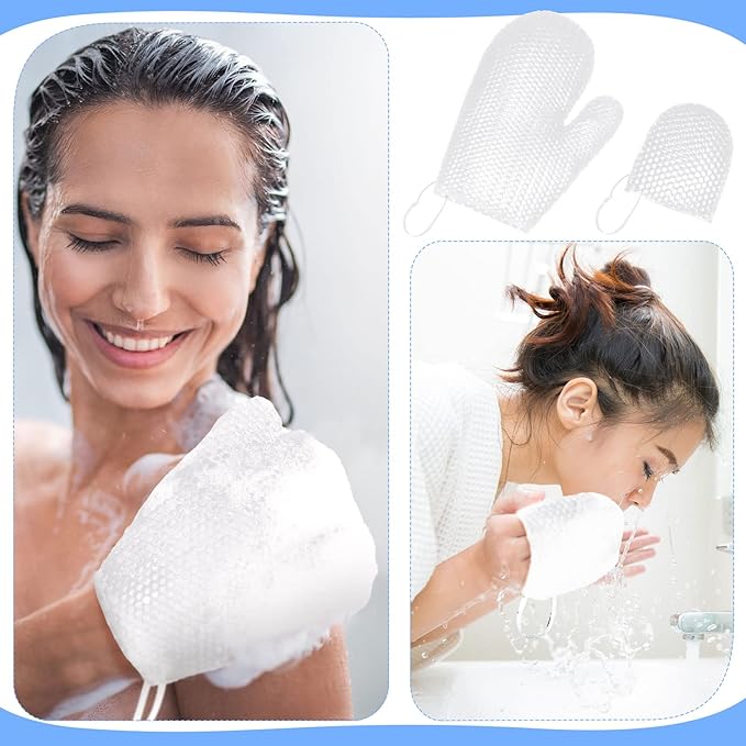 Vesici 2 Pcs Honeycomb Exfoliating Glove Set Exfoliating Bath Mitt Honeycomb Face and Body Scrubber Shower Mitt Sponges for Cleaning Body Shower Face Skin Beauty Spa(White)