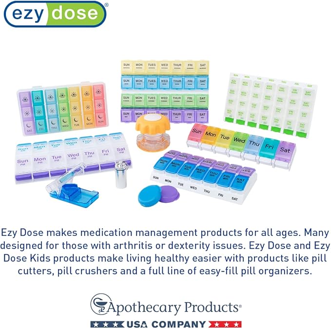EZY DOSE Weekly (7-Day) Daily Pill Case, Medicine Planner, Vitamin Organizer, Supplement Container, Convenient and Easy to Use, Large Compartments, Pink, Travel-Friendly, Made in The USA, BPA Free