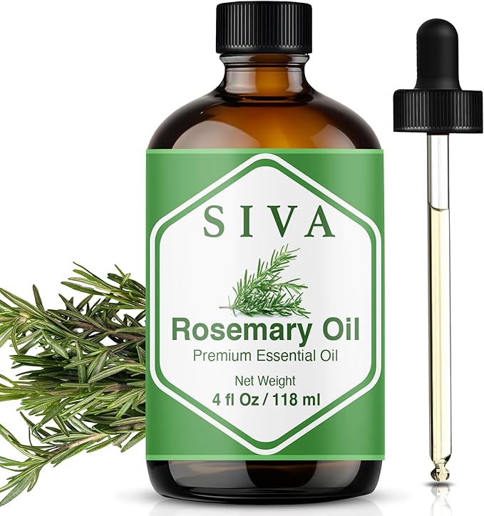 Siva Rosemary Essential Oil - 4 Fl Oz – Natural Rosemary Oil - for Diffuser, Face, Skin Care, Aromatherapy, Hair Care, Scalp and Body Massage - with Dropper