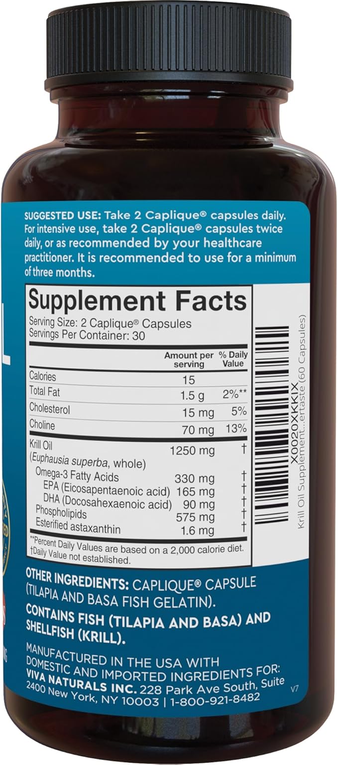 Viva Naturals Antarctic Krill Oil 1250 mg, Omega 3 EPA DHA and Astaxanthin, Joint Support and Brain Supplement with Antioxidant Properties, No Fishy Aftertaste (Pack of 6)