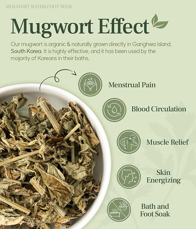 Monage Korean Organic Mugwort Bath and Foot Soak (10 Pack) Natural Home Spa Therapy with Traditional Korean Healing Properties and Relaxation Benefits, Skin Soothing, Muscle Relief, Korean Skin Care