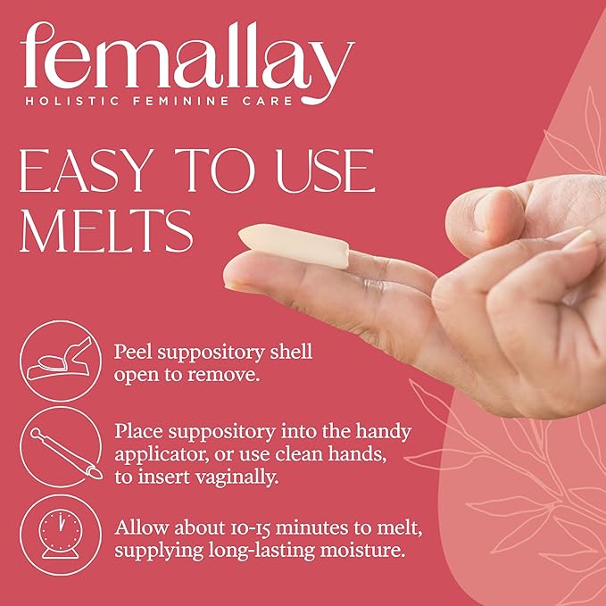 Femallay Organic Vaginal Moisturizing Suppository Melts - 100% Natural Suppositories for Vaginal Odor and Dryness Relief, Ultra-Hydrating Fast-Acting Comfort (Wild Cherry- 2 Pack)