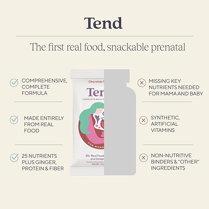 Tend Daily Best Prenatal Vitamin Bar, Made with Organic Ingredients for Pregnant & Postpartum Mothers, Includes DHA, Vitamin D, B, Choline, Folate - Peanut Butter Chocolate (4ct)