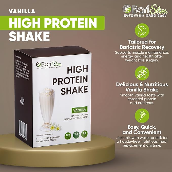 BariSlim High Protein Shake - Delicious & Nutritious Meal Replacement Shake - Low Sugar & Carb - Formulated for Bariatric Patients & Post-Weight Loss Surgery Support | Vanilla Shake (9 oz)